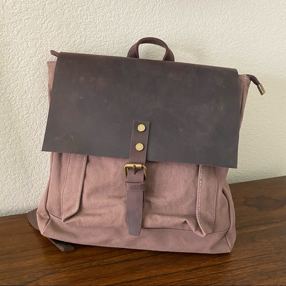 Unisoul Handbags - Unisoul Rugged Leather Canvas Brown Mocha Backpack Shoulder Book School Bag